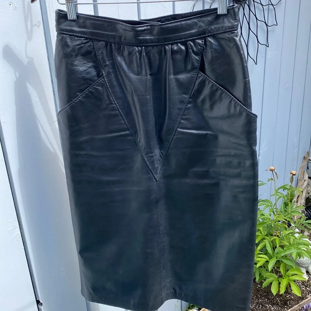 Eureca Vintage Black Leather Skirt High Waist Midi Pencil Skirt Size S/M - Picture 4 of 14